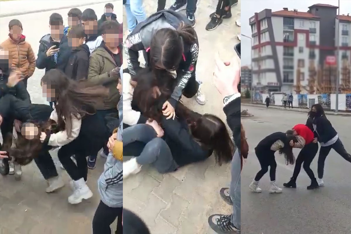 Sokak ortasında kavga eden arkadaşlarını ayırmak yerine gülerek izlediler