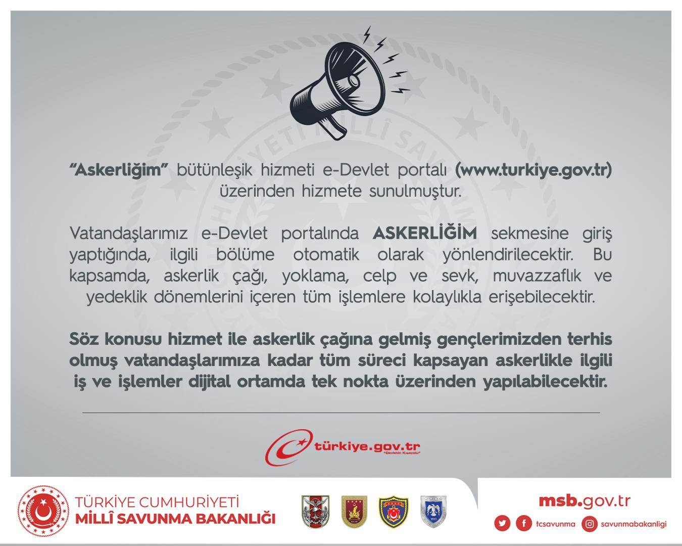 “Askerliğim” Bütünleşik Hizmeti e-Devlet Portalında Hizmete Sunuldu